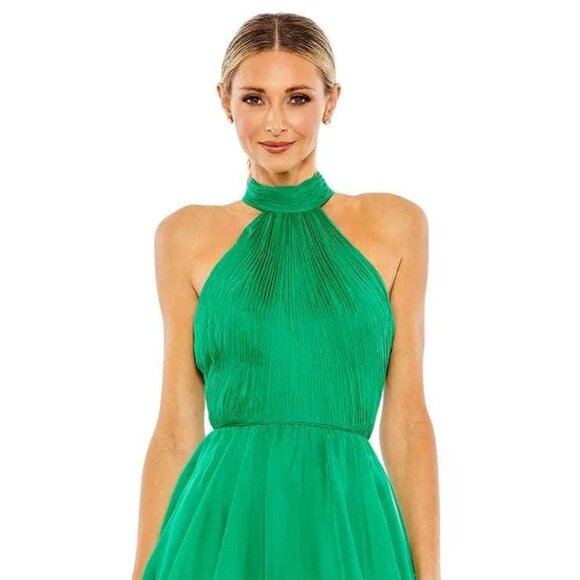 Ieena Duggal Emerald Halter High Low Organza Dress NWT Size 0 - Picture 3 of 7